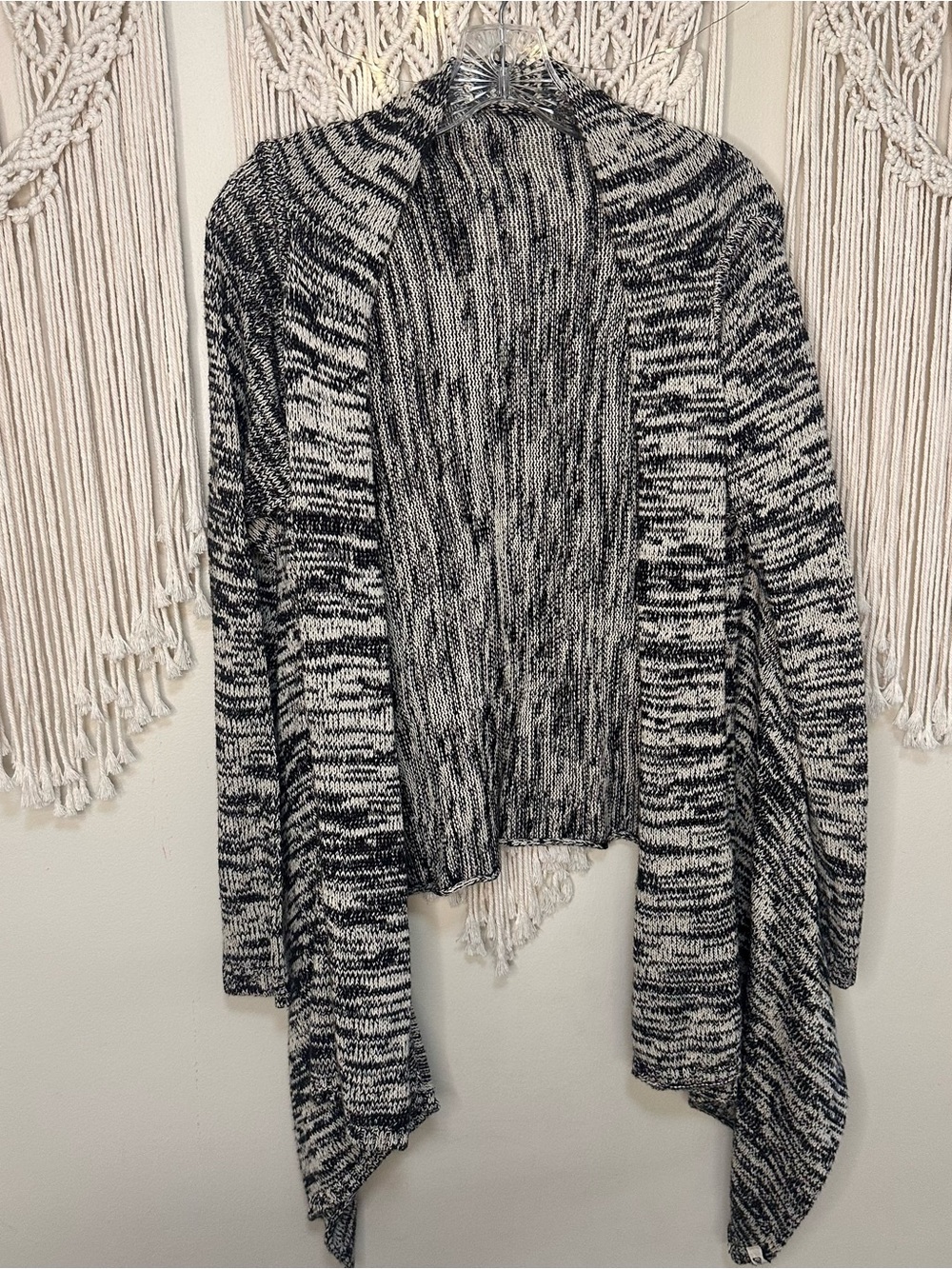 Roxy Black & White Marled Open-Front Cardigan